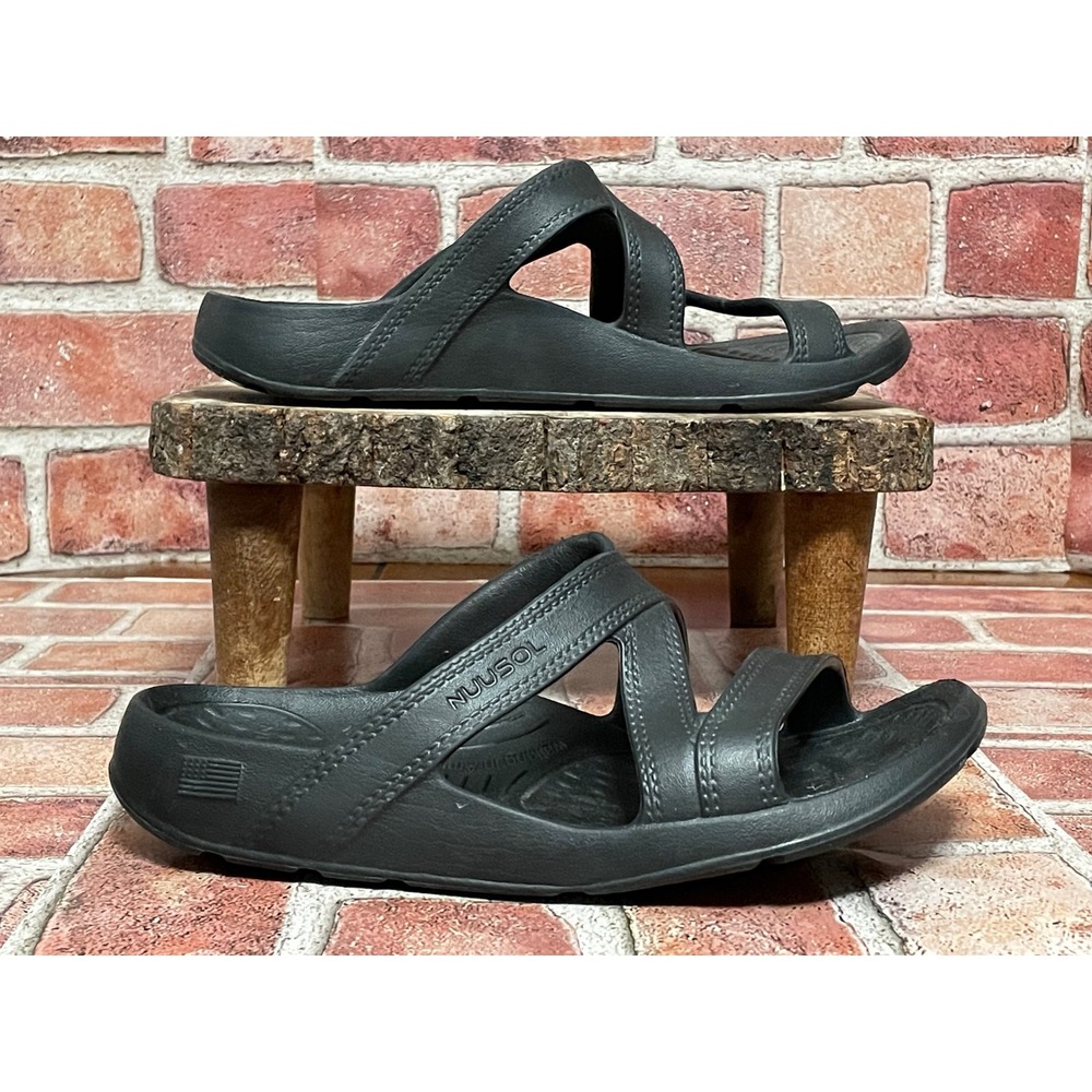 Nuusol Cascade Black Strappy Slide Sandals Womens Size 8 Made in USA